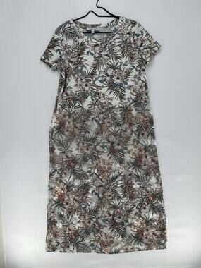 Sweet Rain Floral Duster Womens Medium Tropical Print Long Tunic Side Slit Boho